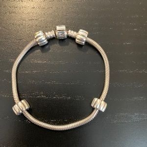 Silver Pandora Bracelet with 4 clips